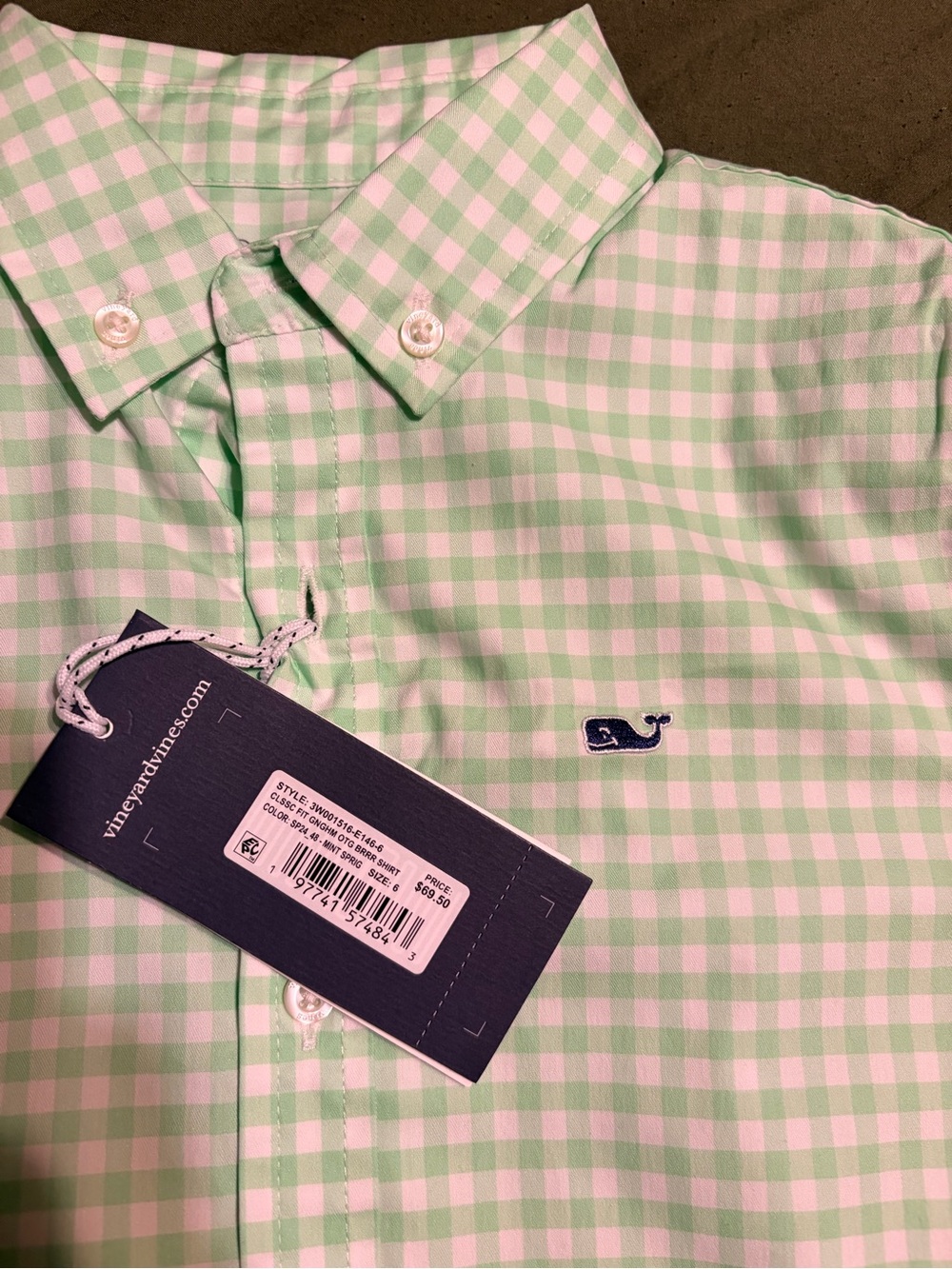 Vineyard Vines Mint Sprig Gingham Boys' Button-Down Shirt - Picture 4 of 5